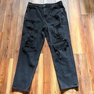 American Eagle Black High-Waisted Ripped Mom Jeans